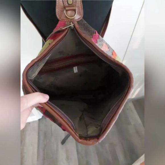 Turkish Wool Kilim Carpe backpack-bag Bohemian Tapestry Leather Straps Indiecore - Picture 5 of 11